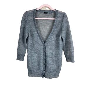 J Crew Mohair Sweater Womens Small Gray Sheer Lightweight Cardigan Button Front